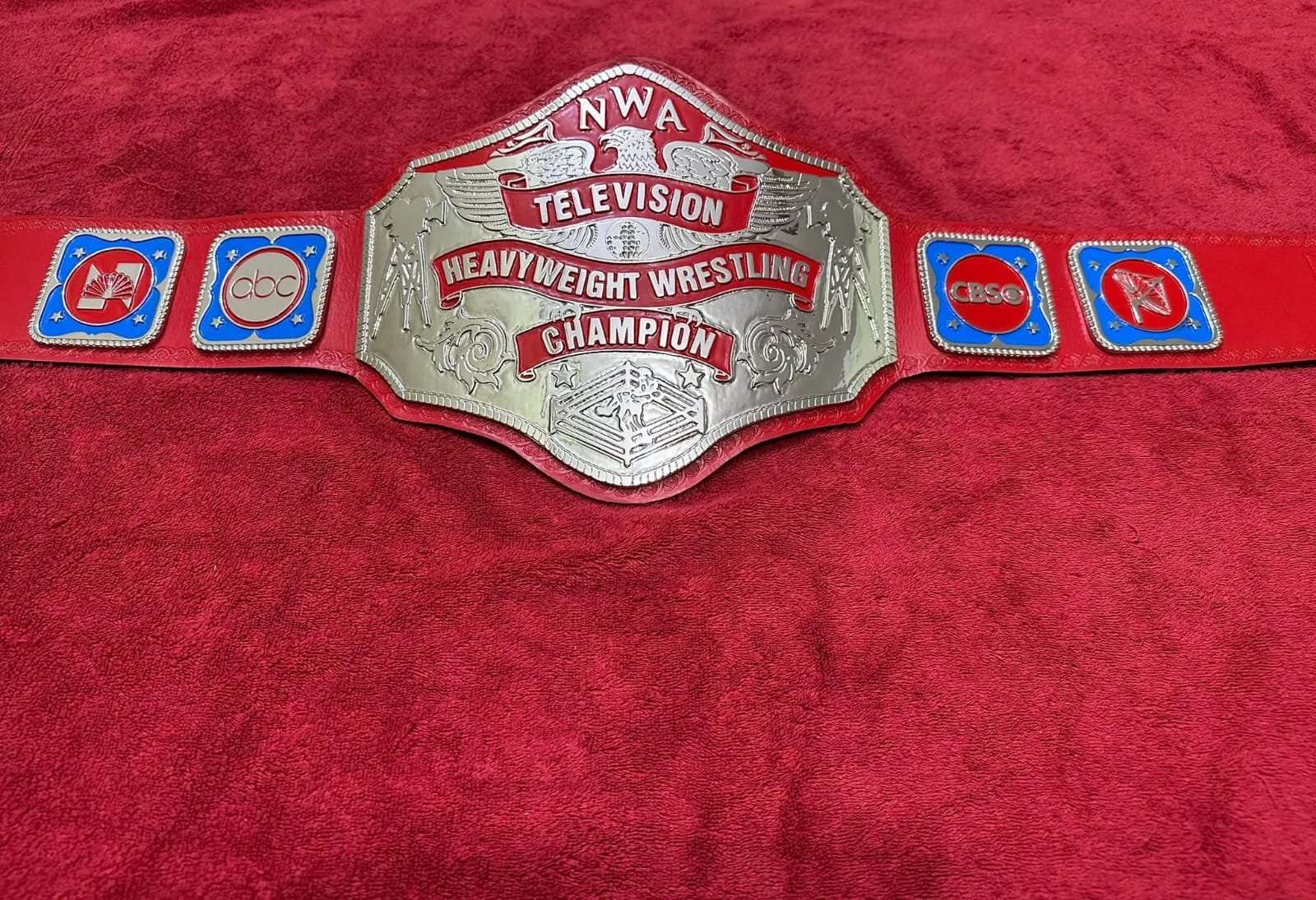 bb_5 NWA TELEVISION HEAVY WEIGHT CHAMPIONSHIP REPLICA BELT 4MM ZINC RED ADULT SIZE TITLE - Image 5