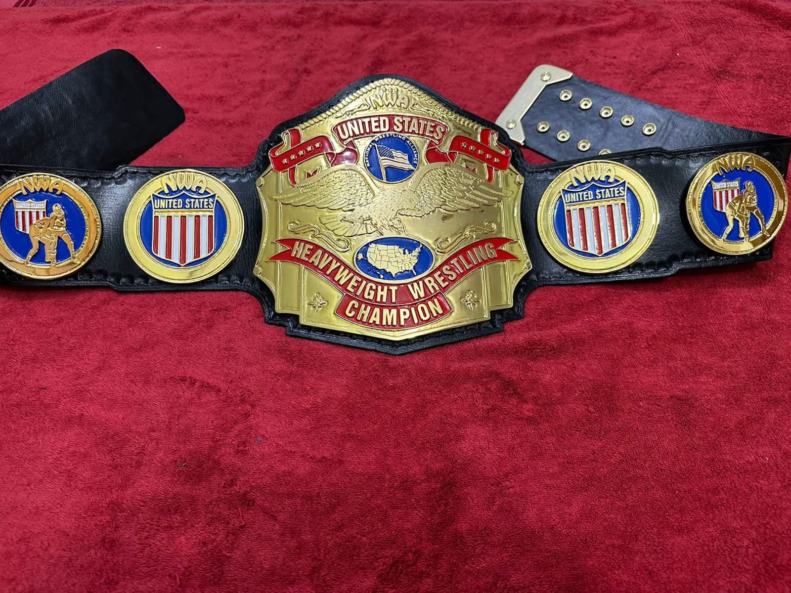 bm_4 NWA UNITED STATES HEAVYWEIGHT WRESTLING CHAMPION BELT 4MM ZINC & GOLD PLATED