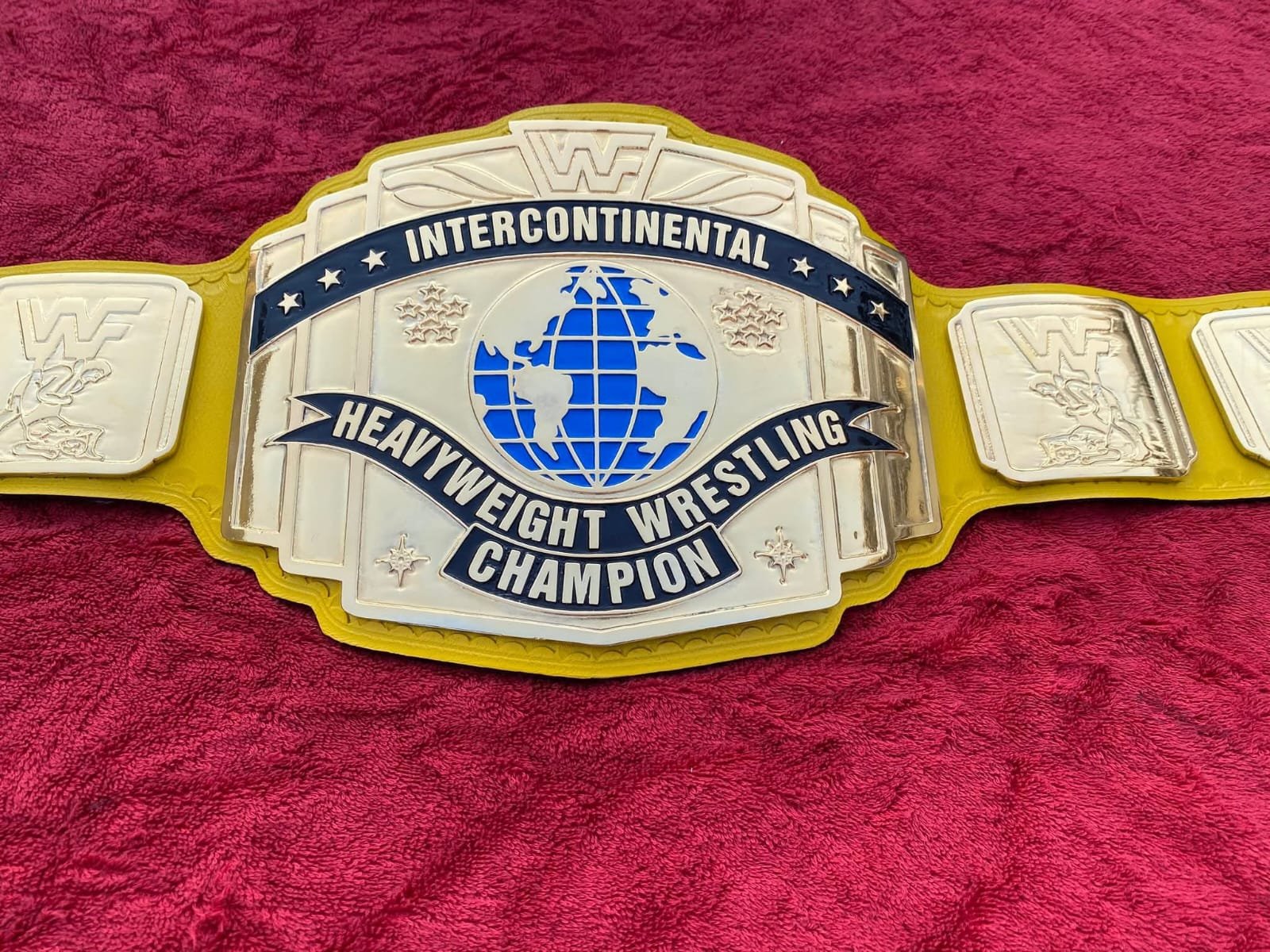 bq_6 WWF Classic Intercontinental Heavyweight Wrestling Championship Belt | 4mm zinc 24k gold adult size Golden Strap Edition
