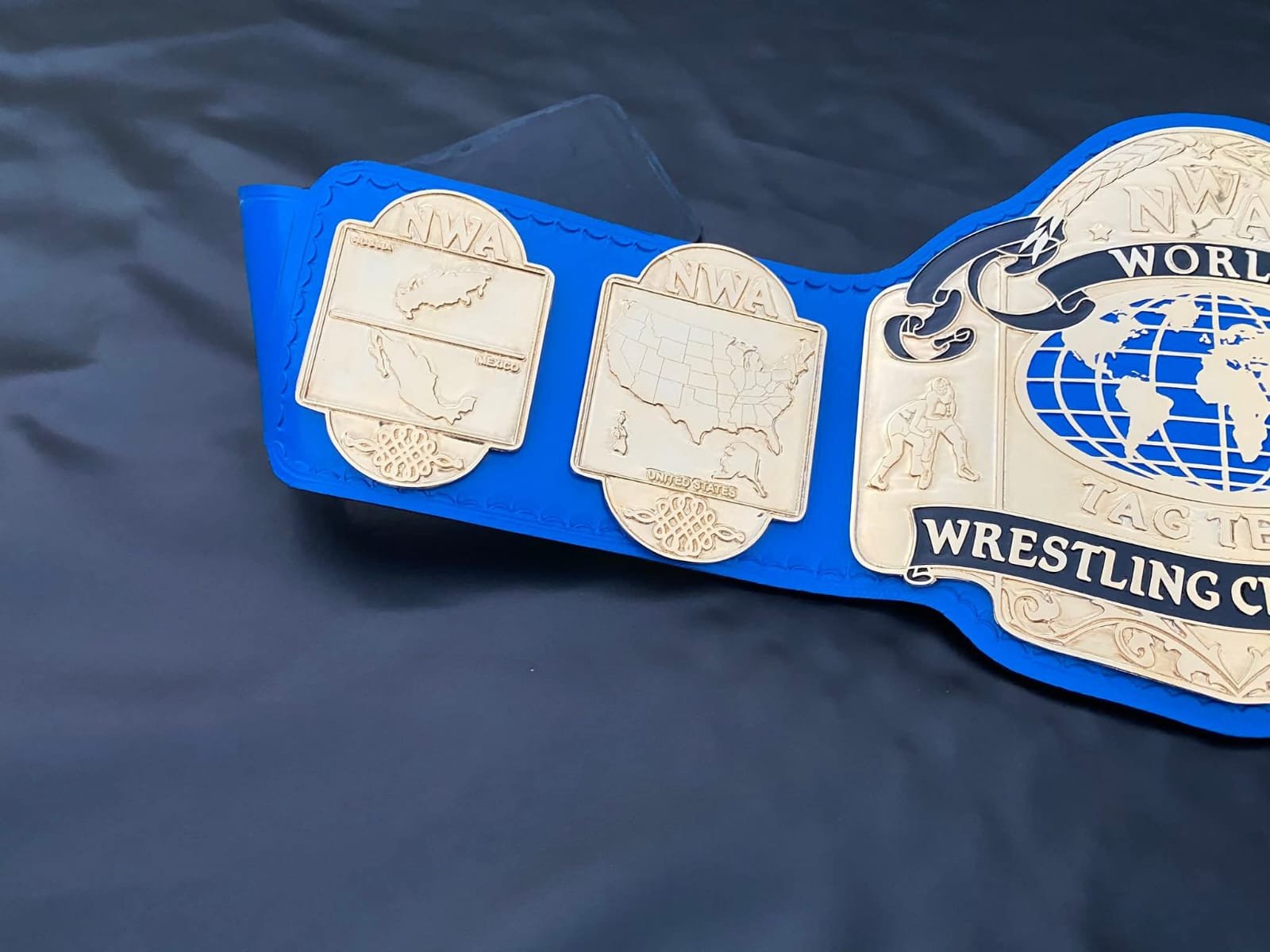 bs_3 NWA World Tag Team wrestling Championship belt,4mm Zinc,Gold Plated.Real Leather - Image 3