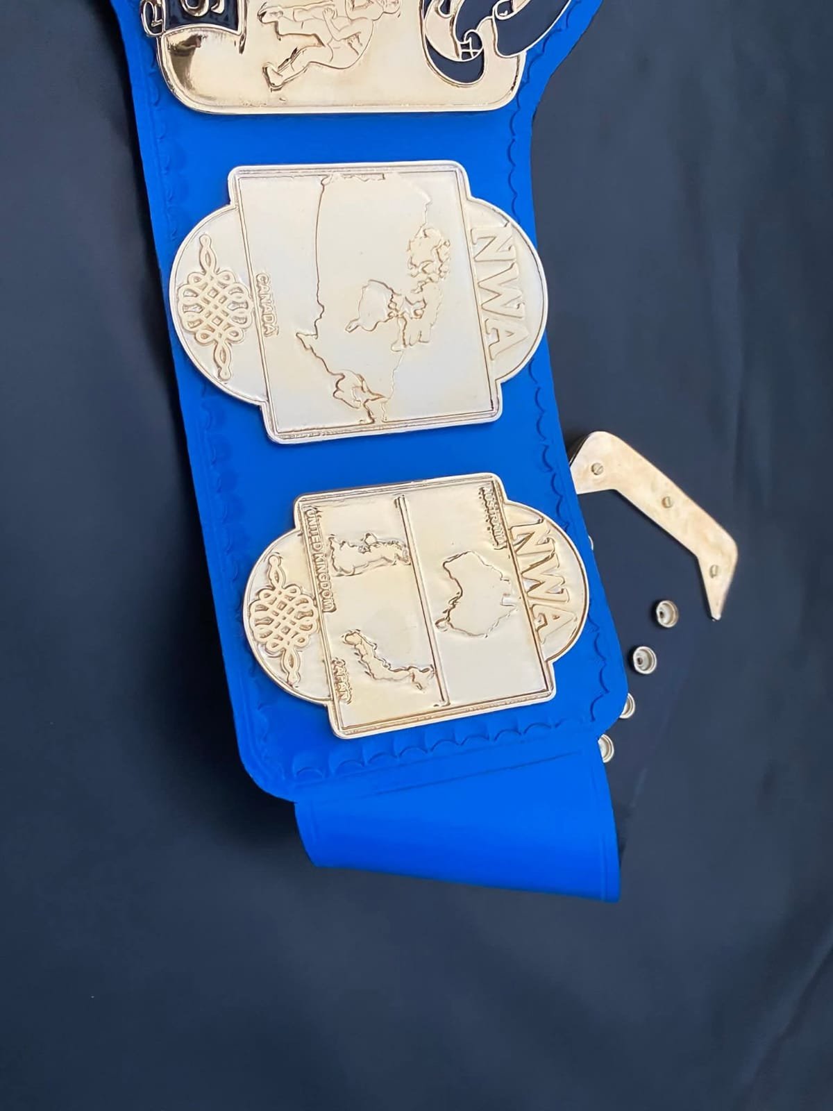 bs_4 NWA World Tag Team wrestling Championship belt,4mm Zinc,Gold Plated.Real Leather - Image 4