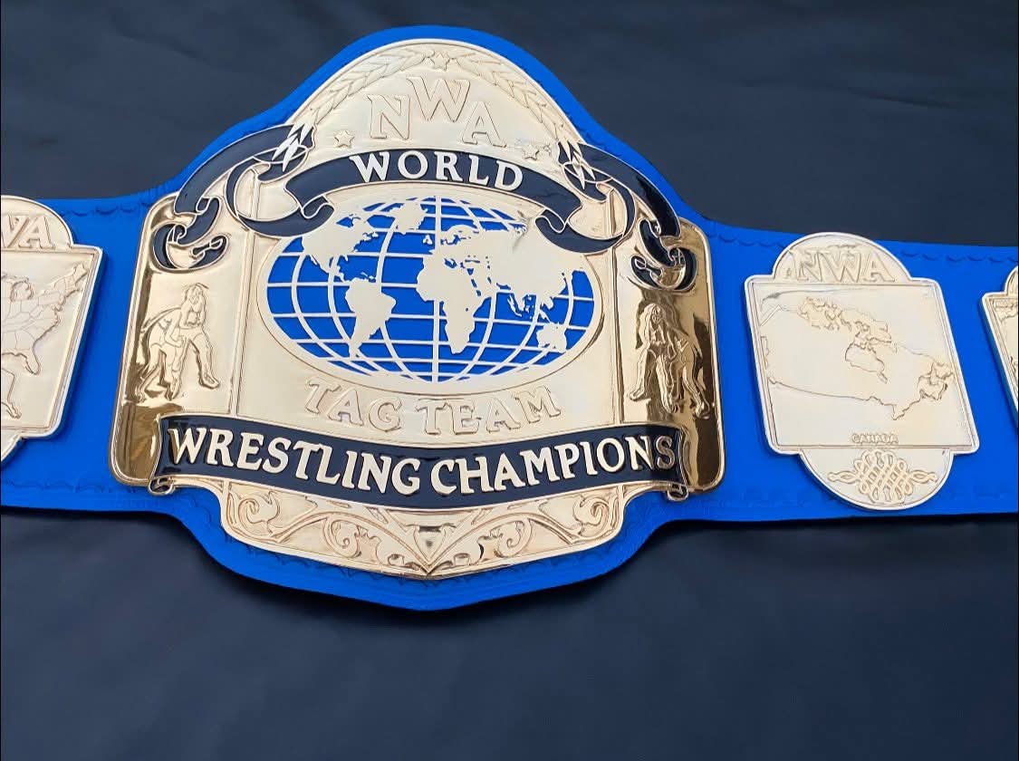 bs_7 NWA World Tag Team wrestling Championship belt,4mm Zinc,Gold Plated.Real Leather - Image 7
