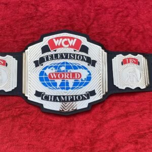 WCW World Television Championship Belt Adult Size 4mm Zinc - Black & White Strap Edition - Free Shipping