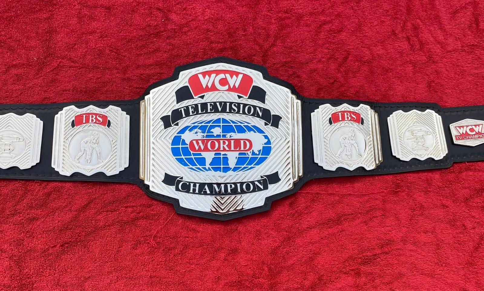 bt_1 WCW World Television Championship Belt Adult Size 4mm Zinc - Black & White Strap Edition - Free Shipping