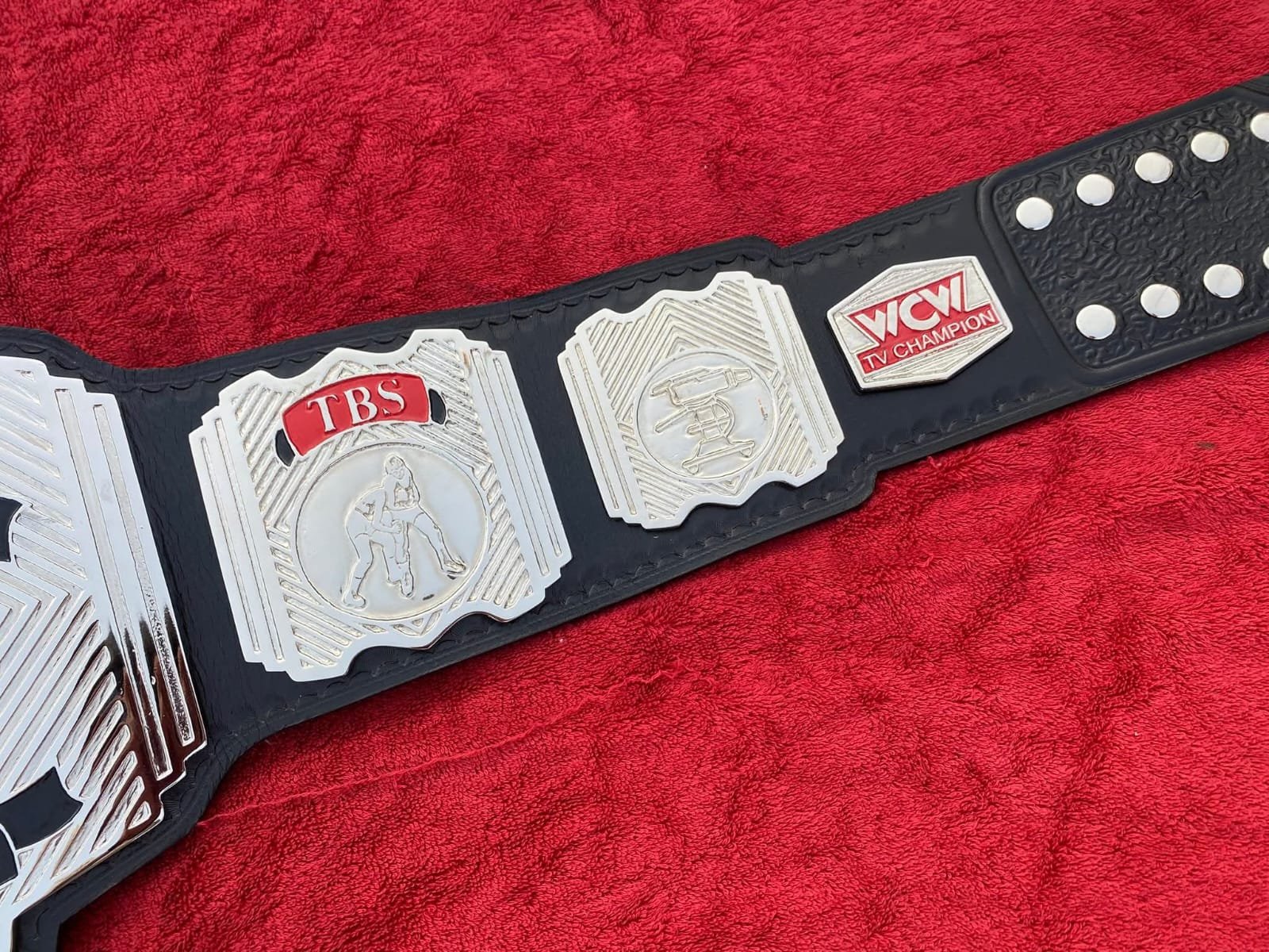 bt_3 WCW World Television Championship Belt Adult Size 4mm Zinc - Black & White Strap Edition - Free Shipping - Image 3