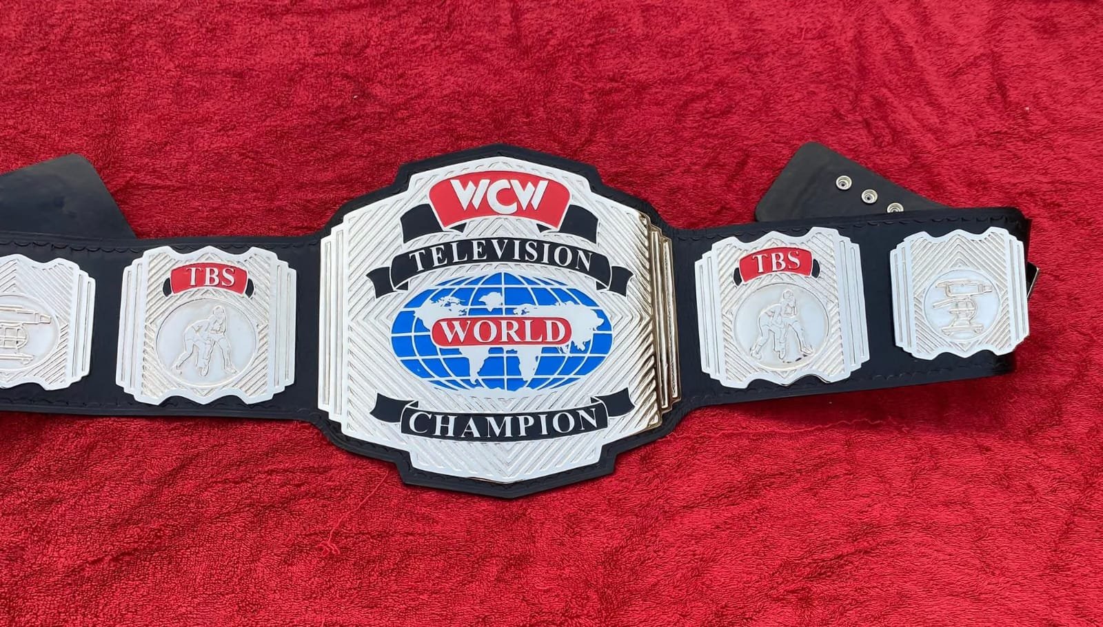 bt_4 WCW World Television Championship Belt Adult Size 4mm Zinc - Black & White Strap Edition - Free Shipping - Image 4