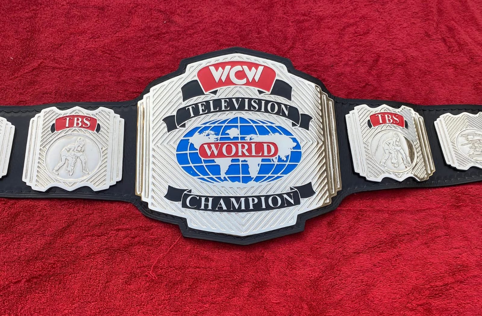 bt_5 WCW World Television Championship Belt Adult Size 4mm Zinc - Black & White Strap Edition - Free Shipping - Image 5