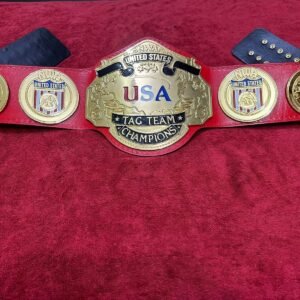 Nwa United states Tag Team Championship belt,4mm Zinc,Gold Plated.real Leather