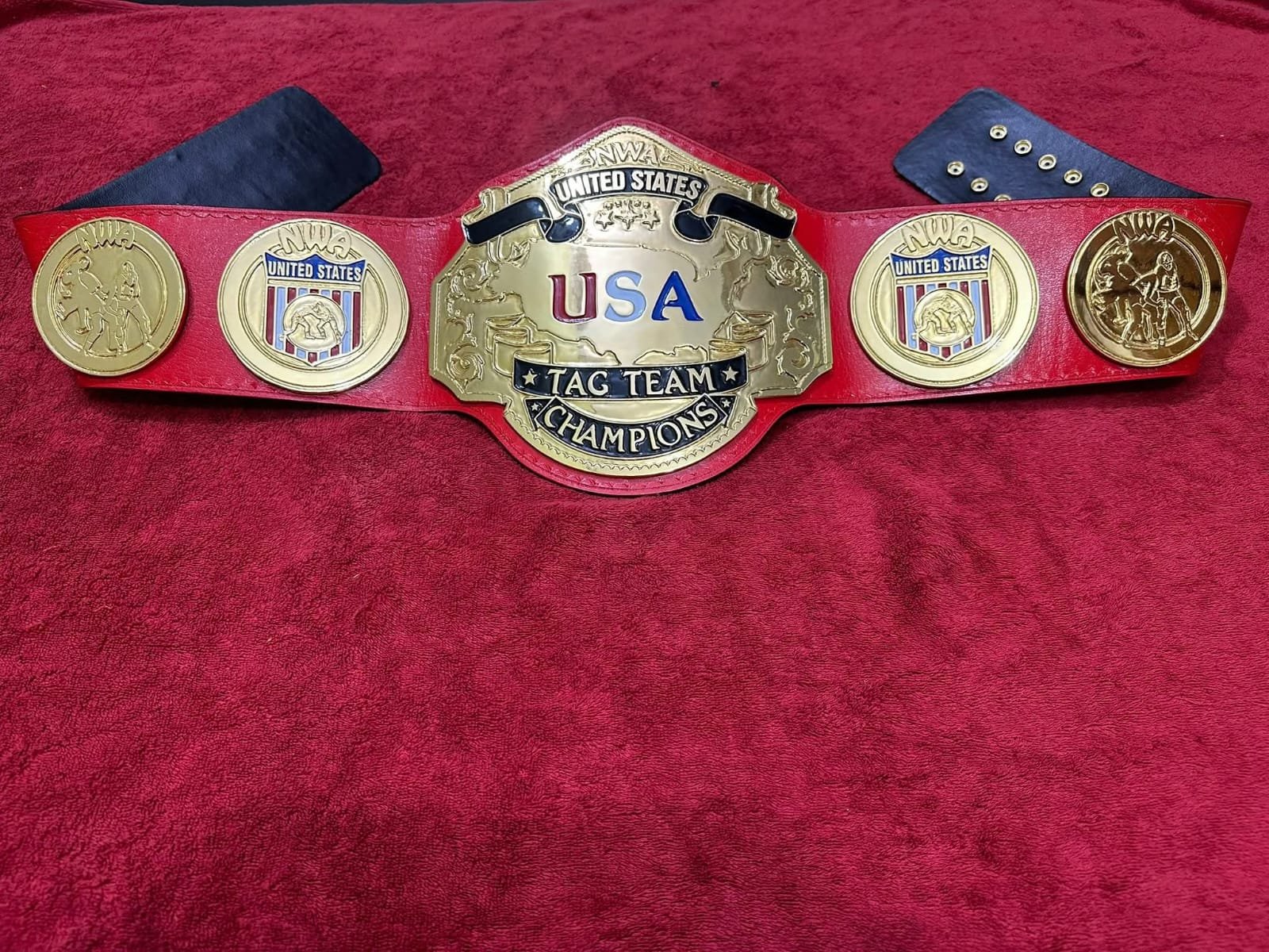 bx_1 Nwa United states Tag Team Championship belt,4mm Zinc,Gold Plated.real Leather