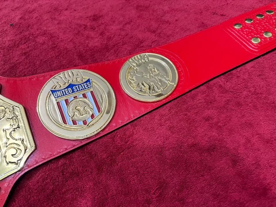 bx_3 Nwa United states Tag Team Championship belt,4mm Zinc,Gold Plated.real Leather - Image 3