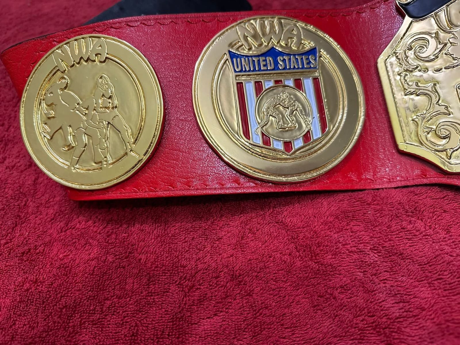 bx_4 Nwa United states Tag Team Championship belt,4mm Zinc,Gold Plated.real Leather - Image 4