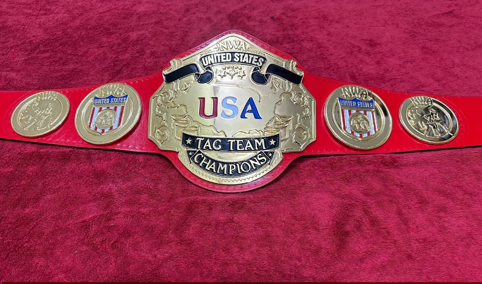 bx_6 Nwa United states Tag Team Championship belt,4mm Zinc,Gold Plated.real Leather - Image 6