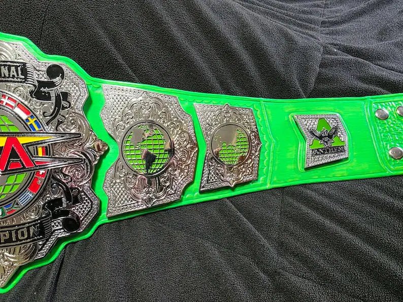 il_794xN.7745985888_j8zt-1 4MM Zinc TNA International Heavyweight Championship Title Belt with Custom Green Strap Adult Size. - Image 2