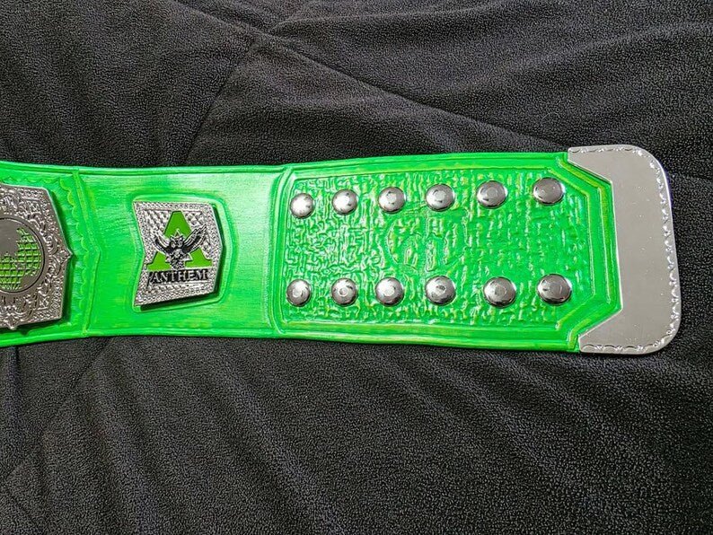 il_794xN.7793942061_co0z 4MM Zinc TNA International Heavyweight Championship Title Belt with Custom Green Strap Adult Size. - Image 8