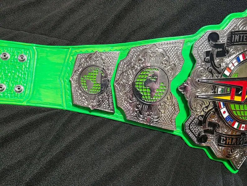 il_794xN.7793942099_o0k4-2 4MM Zinc TNA International Heavyweight Championship Title Belt with Custom Green Strap Adult Size. - Image 5