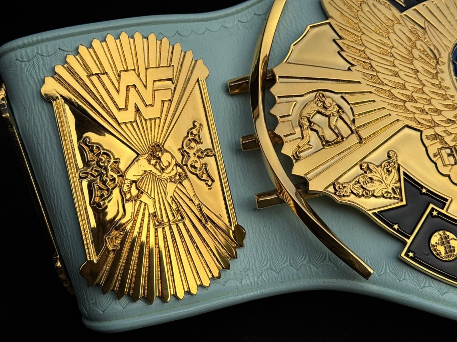 n_1 Premium CNC 3D Light Blue WWF Winged Eagle Championship Replica Title Belt 4MM 24k Gold - Image 2