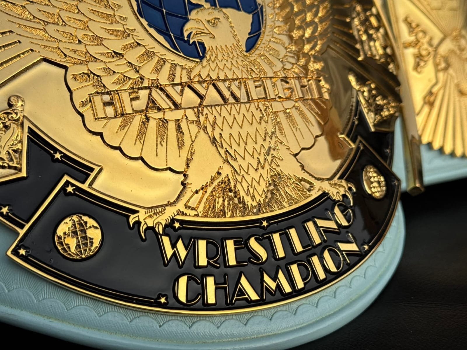 n_2 Premium CNC 3D Light Blue WWF Winged Eagle Championship Replica Title Belt 4MM 24k Gold - Image 3