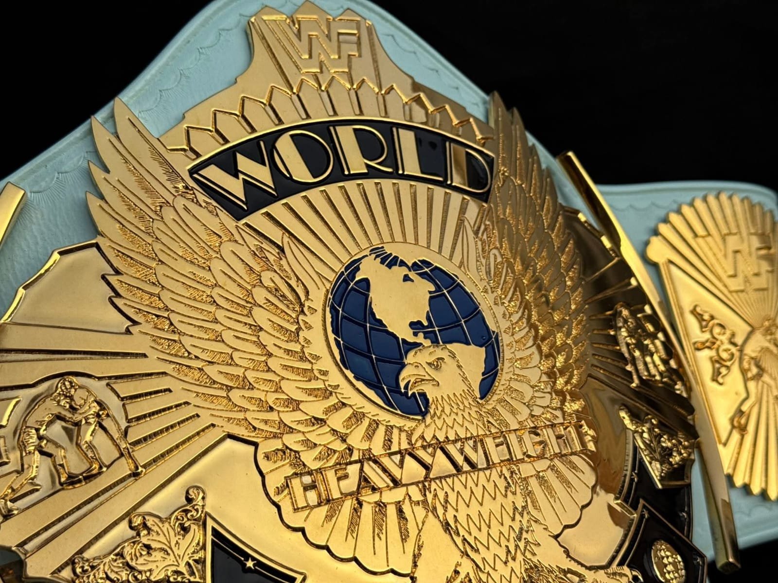 n_3 Premium CNC 3D Light Blue WWF Winged Eagle Championship Replica Title Belt 4MM 24k Gold - Image 4
