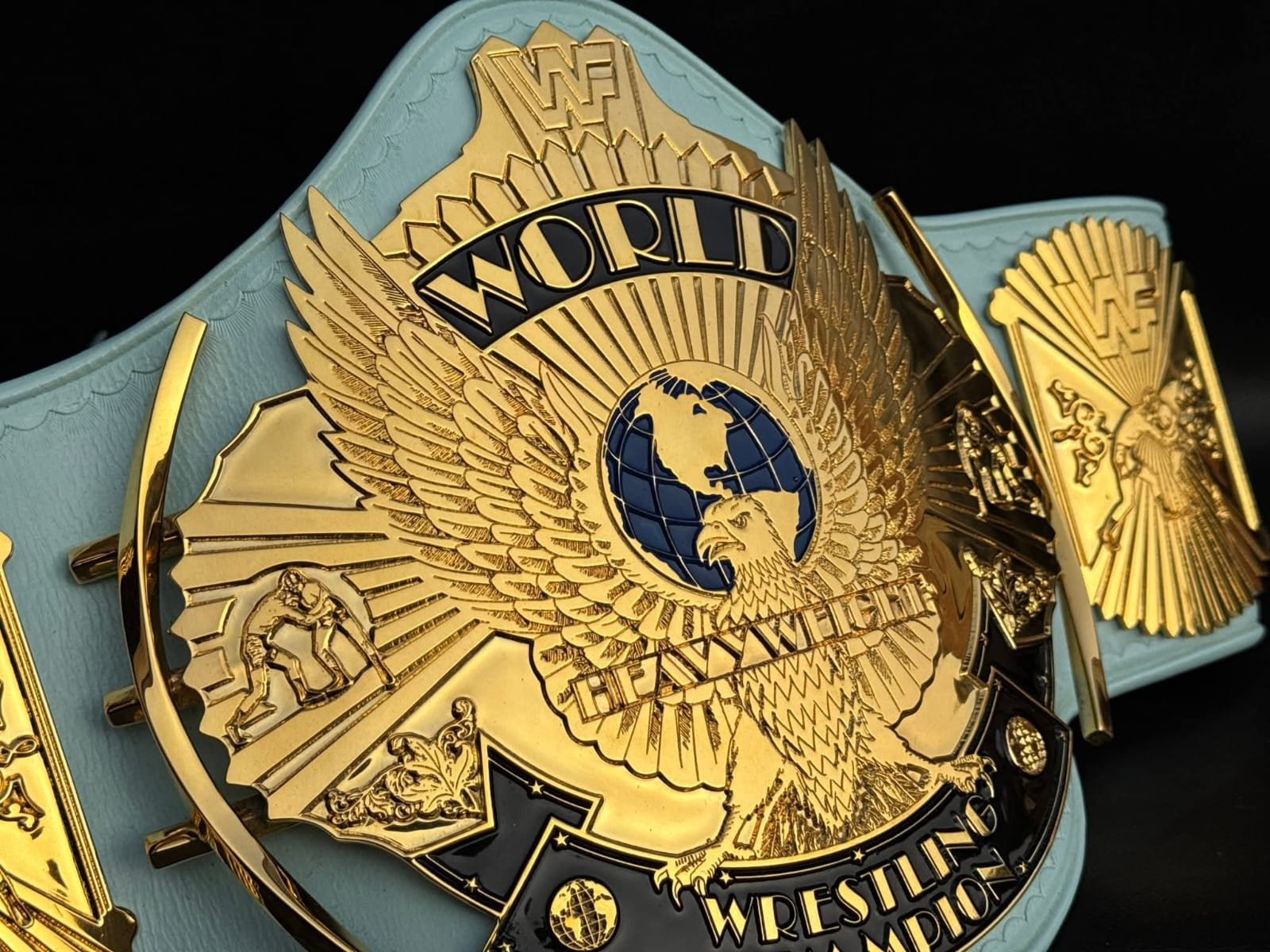 n_4 Premium CNC 3D Light Blue WWF Winged Eagle Championship Replica Title Belt 4MM 24k Gold - Image 5