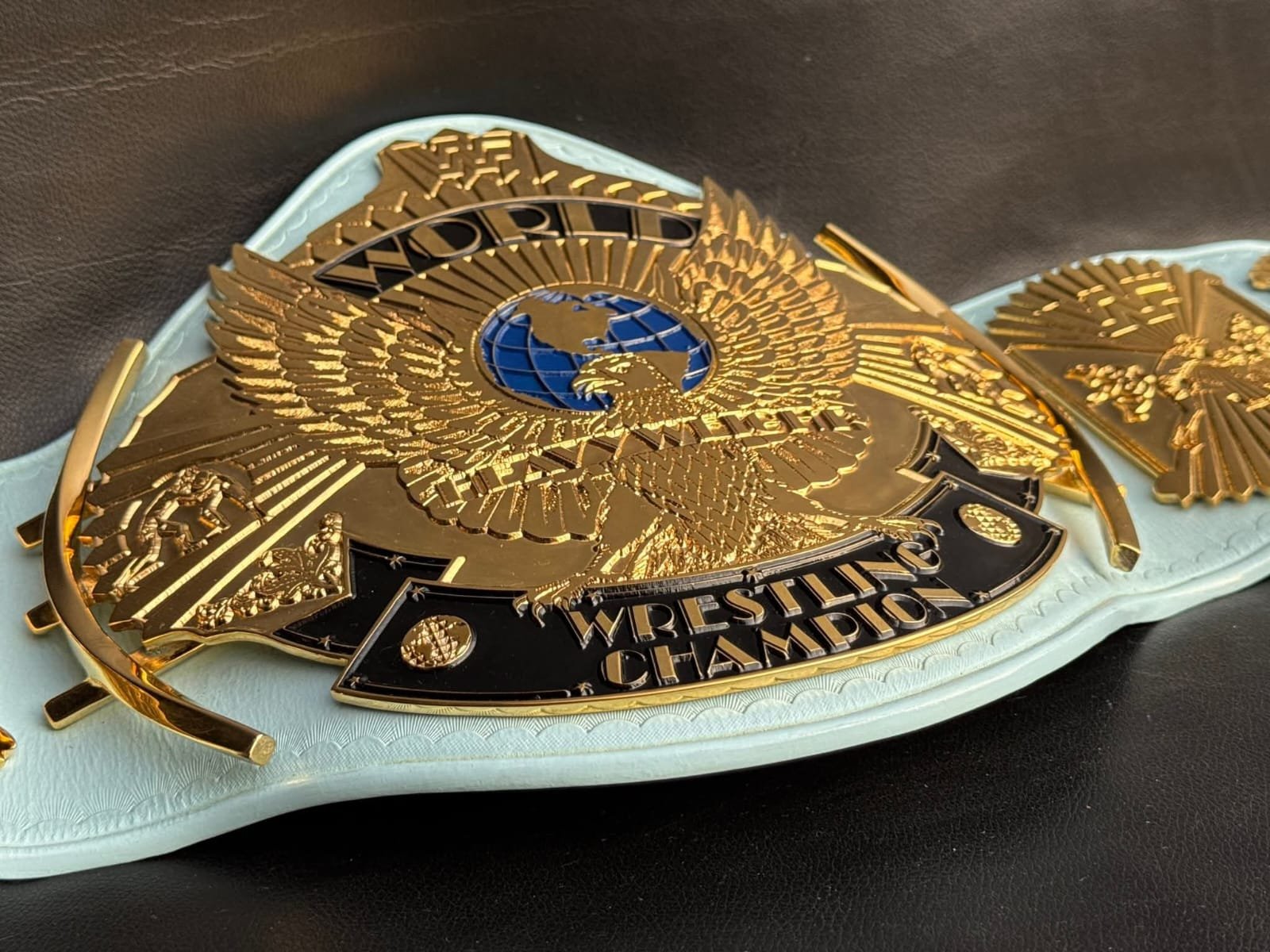 n_8 Premium CNC 3D Light Blue WWF Winged Eagle Championship Replica Title Belt 4MM 24k Gold - Image 8