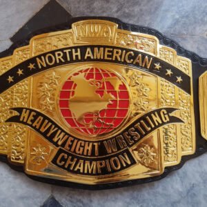 NWA North American Heavyweight Wrestling Champion Title Belt Adult Size 2mm Brass Black Leather