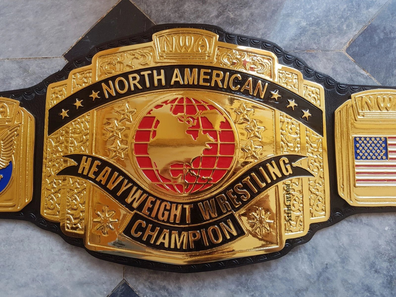s-l1600_12 NWA North American Heavyweight Wrestling Champion Title Belt Adult Size 2mm Brass Black Leather