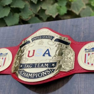 NWA USA Tag Team Heavyweight Champion Replica Belt 2mm Brass Adult Size Red Leather