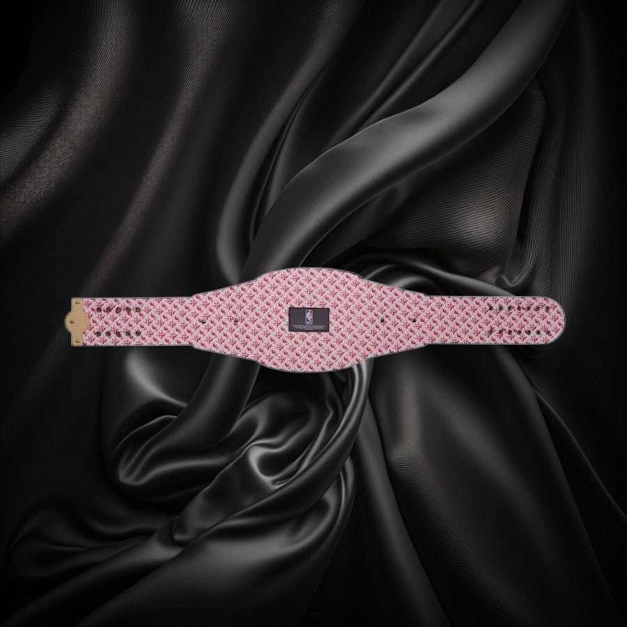 s-l960_66_67ef605d-a649-4f61-ae61-4487f3bfda10 Pink patterned belt with a brand logo on a white background
