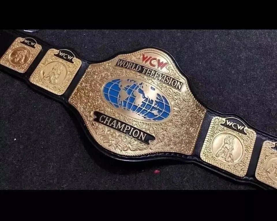 s-l960_7 WCW World Television Championship Belt Adult Size 2mm Brass - Real Leather Strap - Shipping Free - Image 2