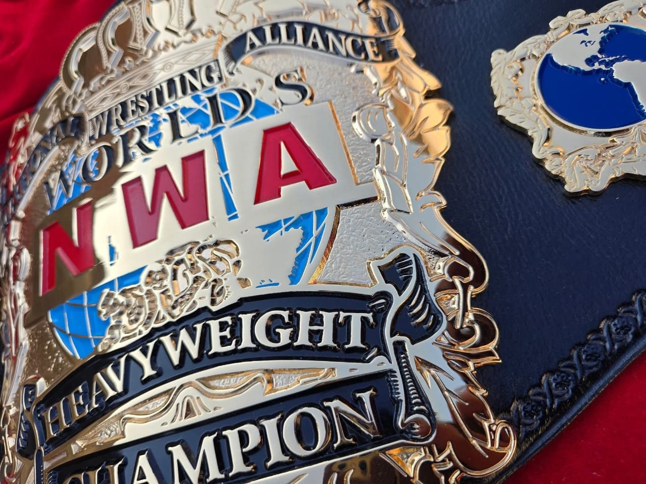 t_2 NWA World Heavyweight Wrestling Championship Belt CNC 3D 24K Gold Hand Tooling Leather - Image 3
