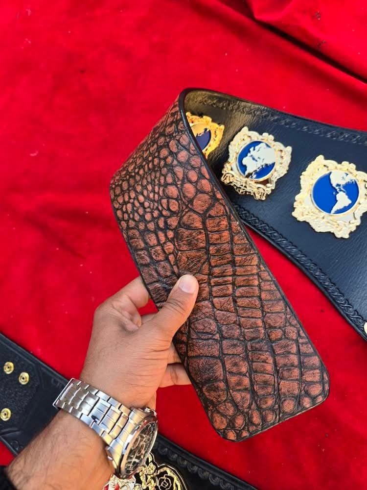 t_5 NWA World Heavyweight Wrestling Championship Belt CNC 3D 24K Gold Hand Tooling Leather - Image 5