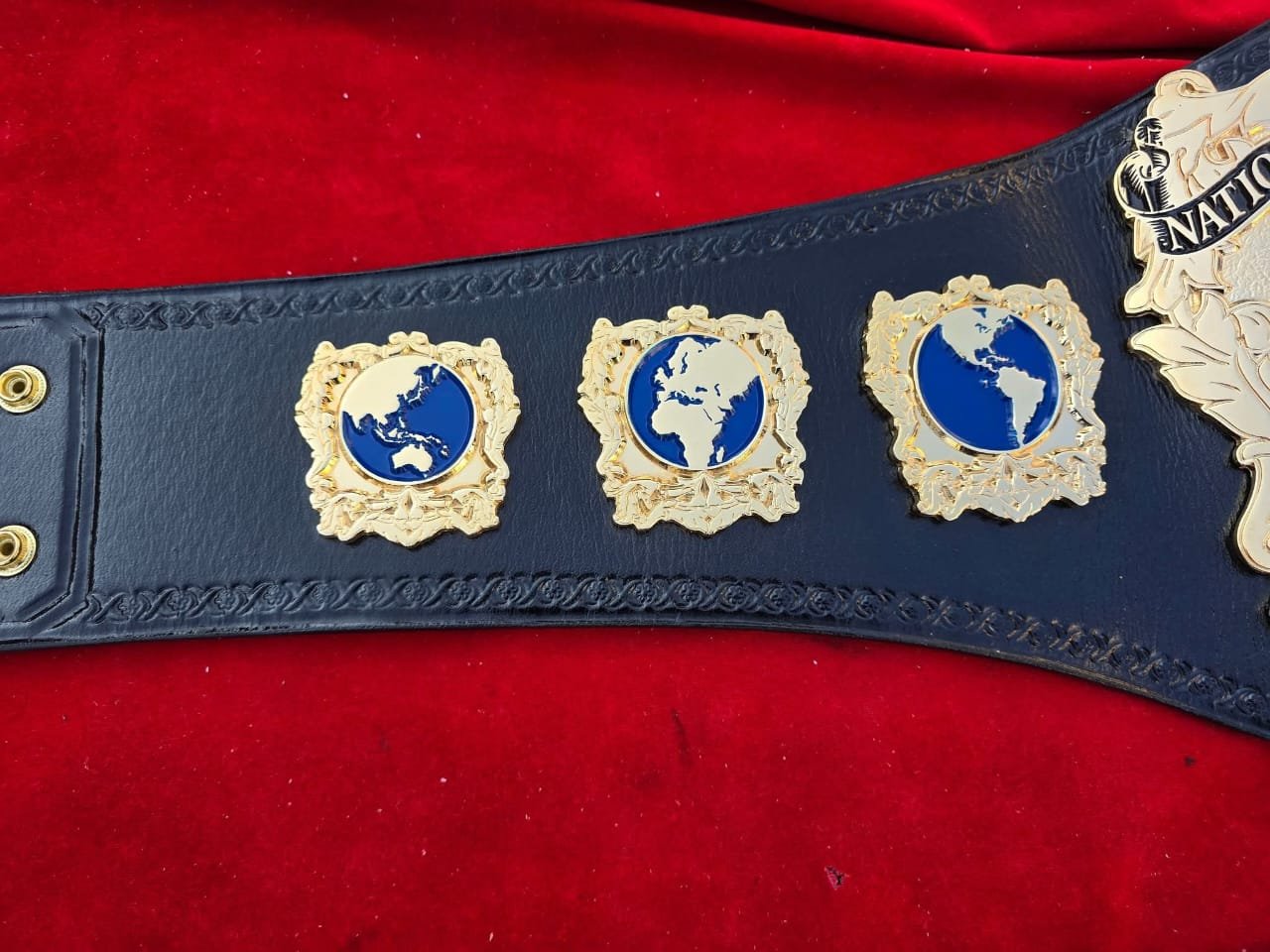 t_6 NWA World Heavyweight Wrestling Championship Belt CNC 3D 24K Gold Hand Tooling Leather - Image 6