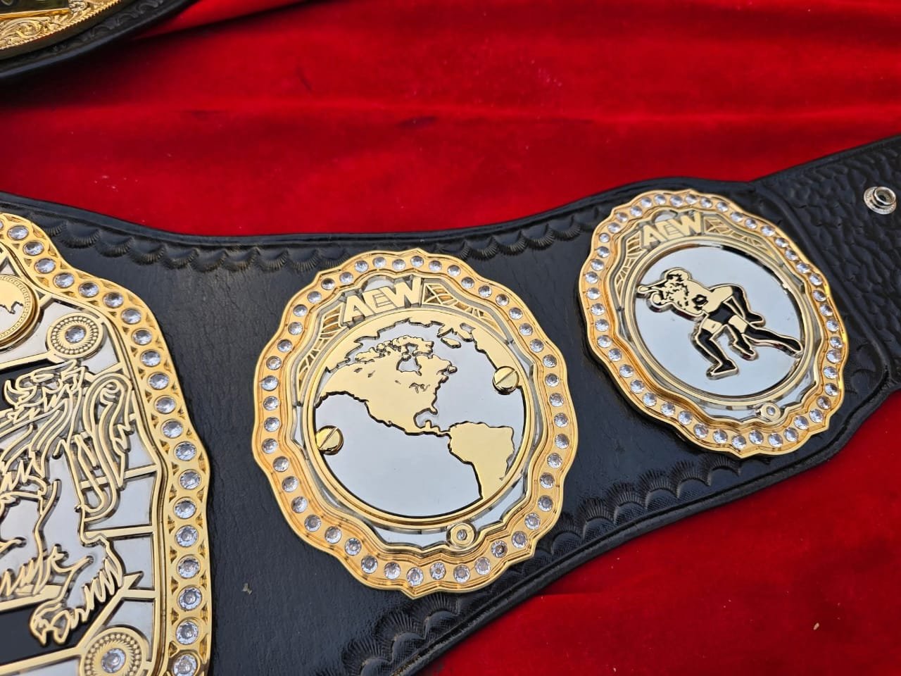 u_1 AEW Unified Champion Wrestling Replica Belt | Dual Gold Plating with CZ Zirconia Stones and Premium Leather Straps - Image 2