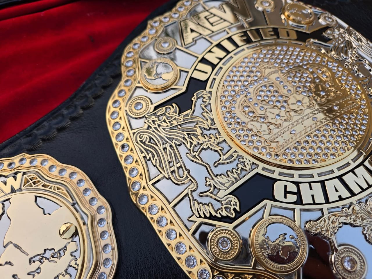u_2 AEW Unified Champion Wrestling Replica Belt | Dual Gold Plating with CZ Zirconia Stones and Premium Leather Straps - Image 7