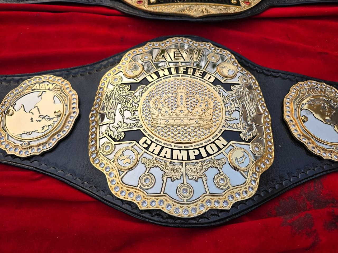 u_5-2 AEW Unified Champion Wrestling Replica Belt | Dual Gold Plating with CZ Zirconia Stones and Premium Leather Straps