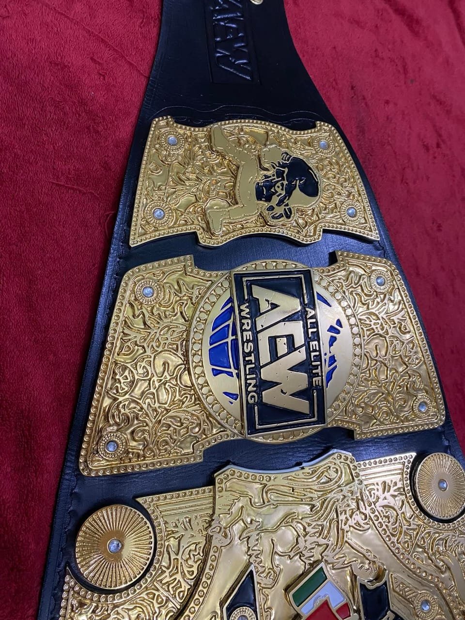 z_3-1 AEW Classic White Strap Wrestling Championship Belt - 4mm Zinc Metal Plates - 6mm Genuine Cowhide Leather - Adult Size Intercontinental Replica Title